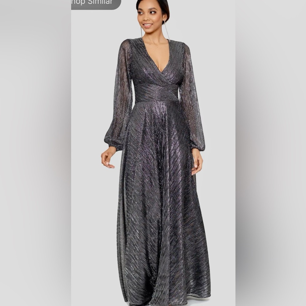 Betsy & Adam Metallic Knit Wrap Gown